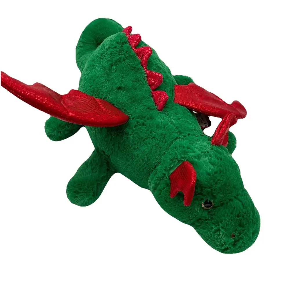 Large Dragon Plush Stuffed Animal Green Red Sequence Gold Glitter Eyes Holiday